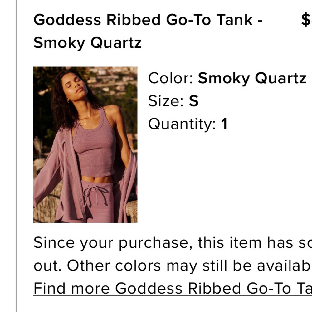 Alo Yoga Goddess Ribbed Go To Tank - Smoky Quartz - Picture 2 of 4